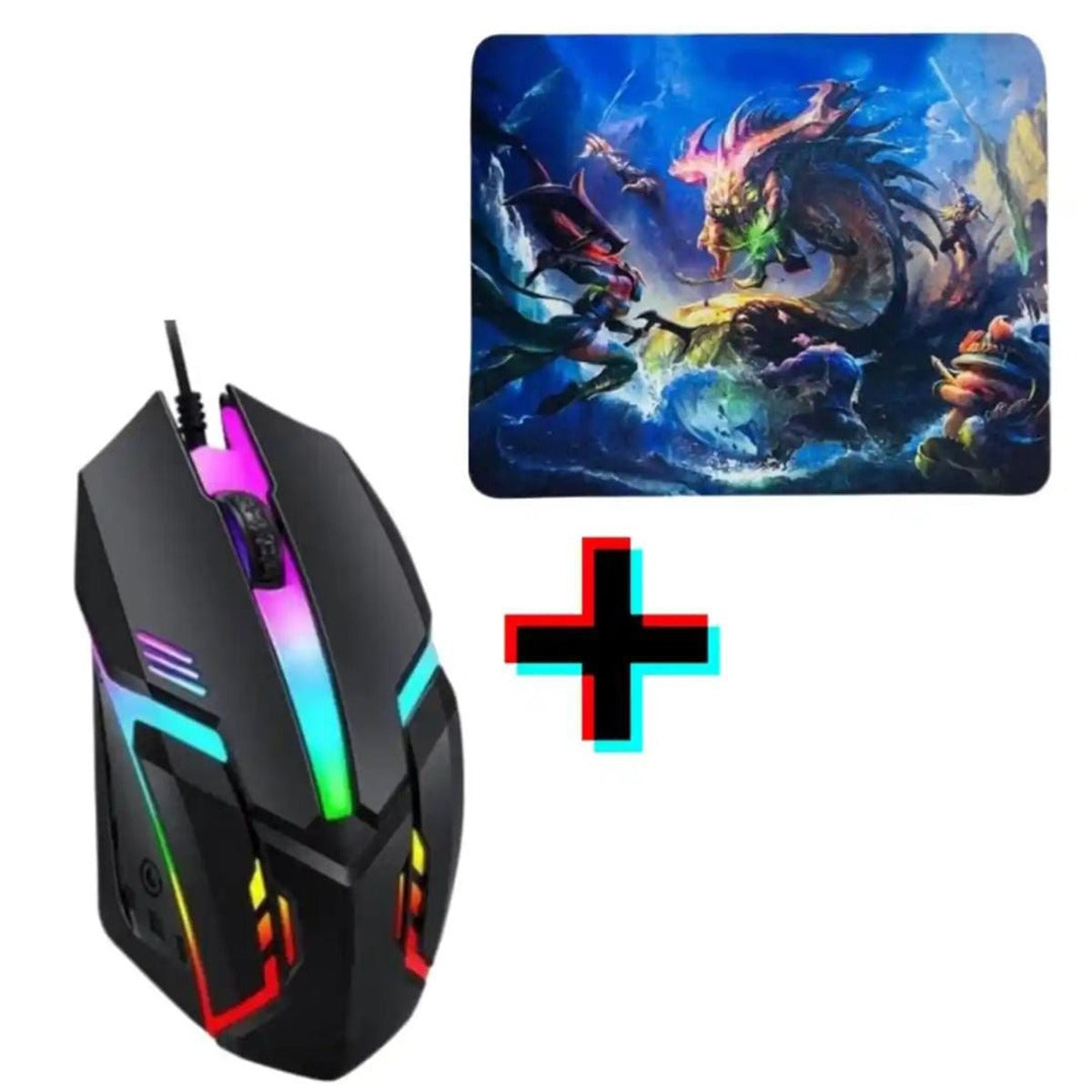 RGB Wired Gaming Mouse with 7 LED Colors + Dragon Mousepad