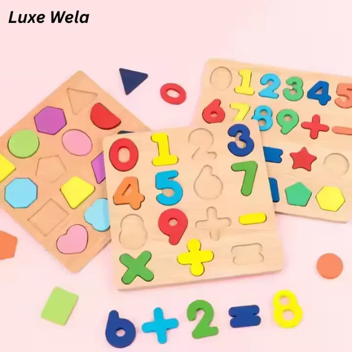 Wooden Puzzle for Toddlers – Alphabet, Number & Shape Learning Toy