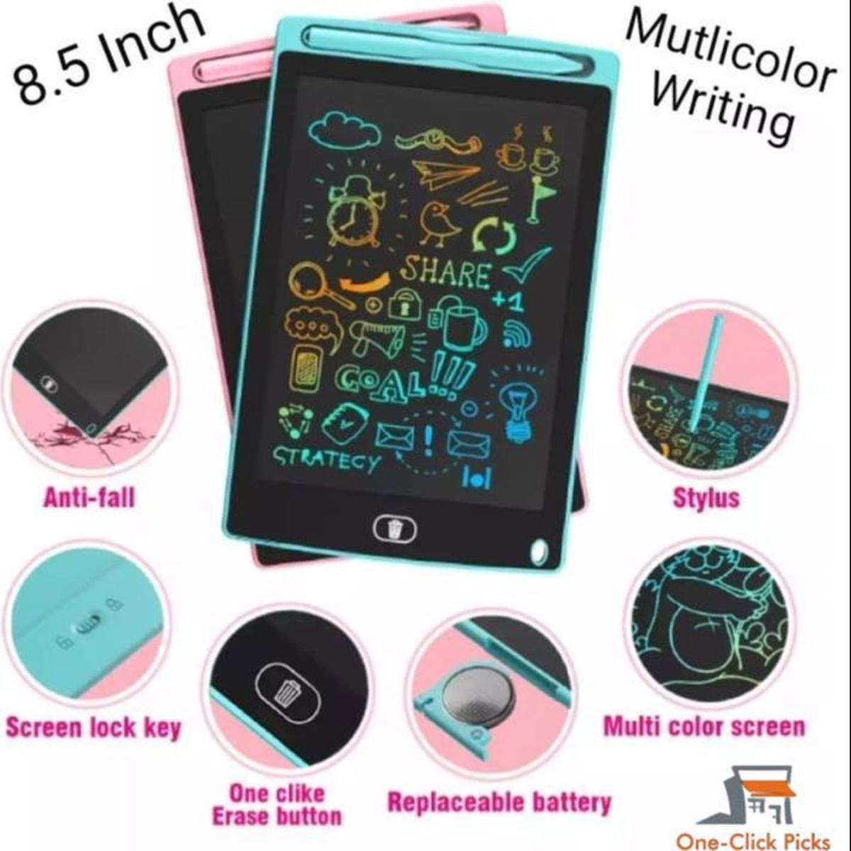 8.5-Inch LCD Writing Tablet for Kids – Multicolor Digital Pad