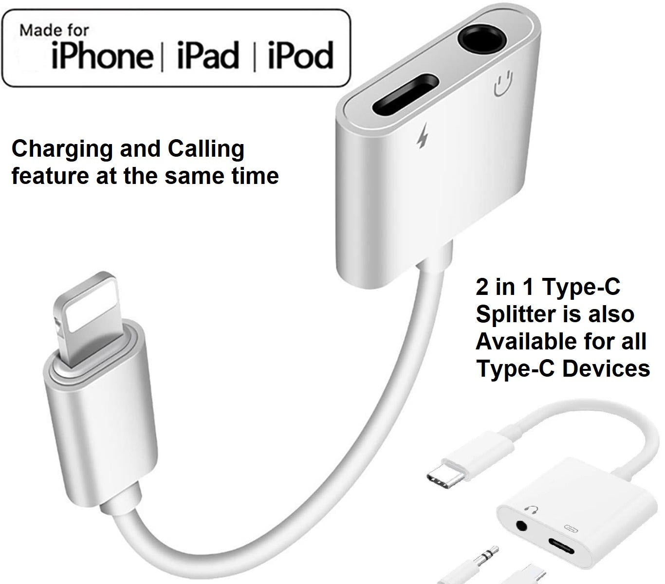 Lightning to 3.5mm 2-in-1 Audio Adapter for iPhone