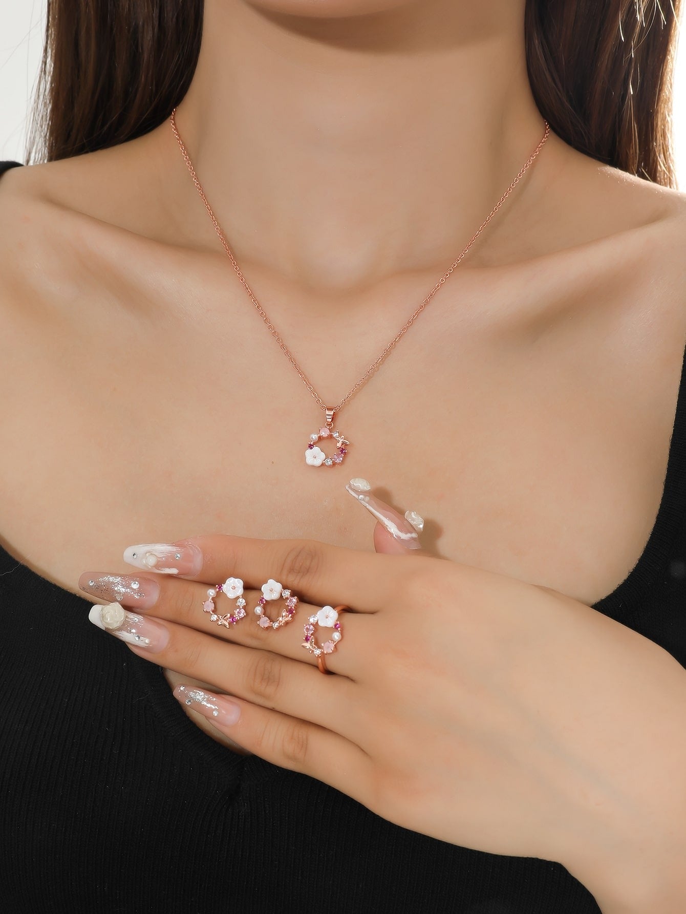 4 Pieces Rose Gold Color Lady Flower