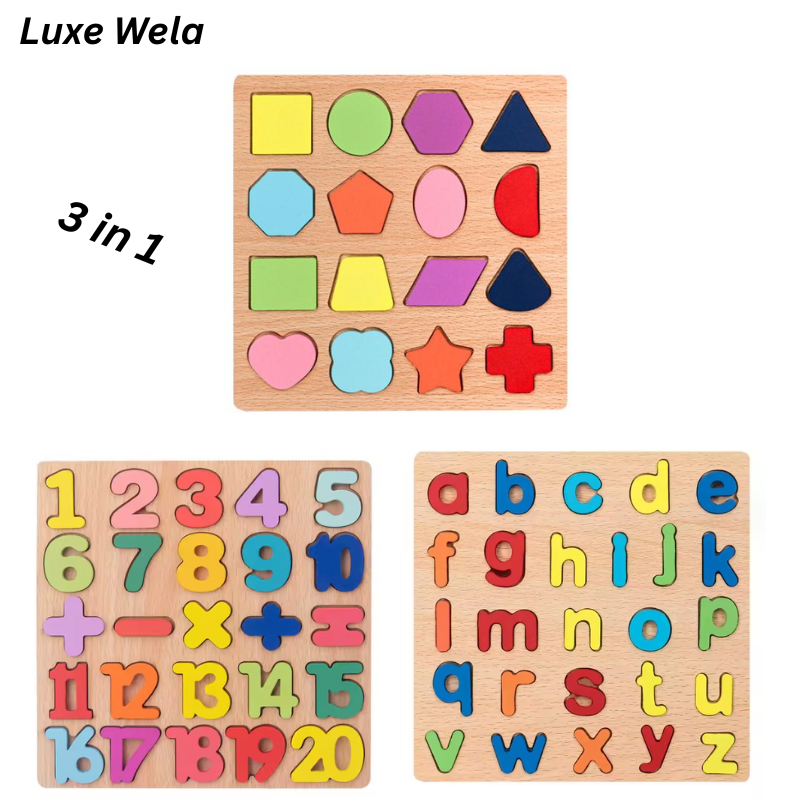 Wooden Puzzle for Toddlers – Alphabet, Number & Shape Learning Toy