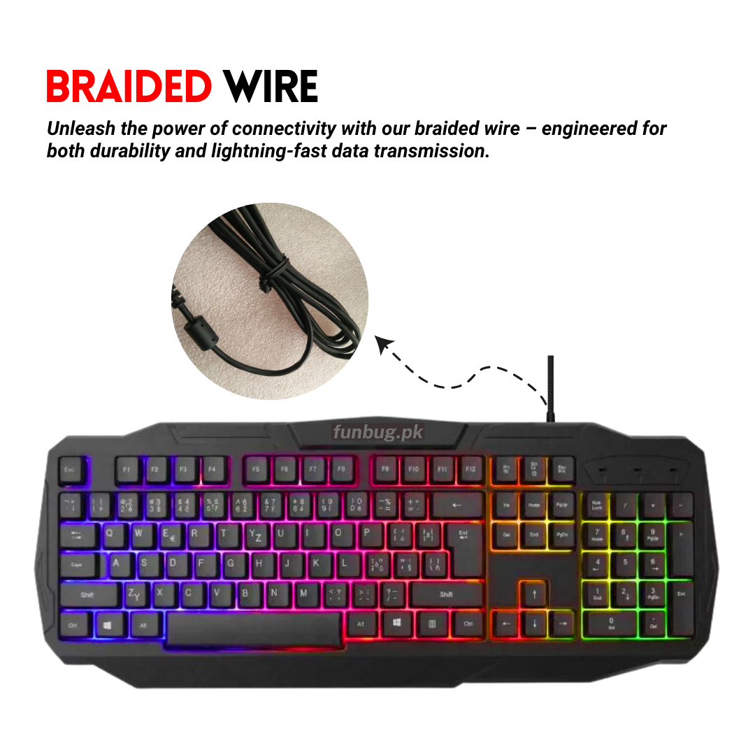 FunBug RGB Gaming Keyboard & Mouse Combo – Mechanical Feel, Waterproof, with Free Mouse Pad