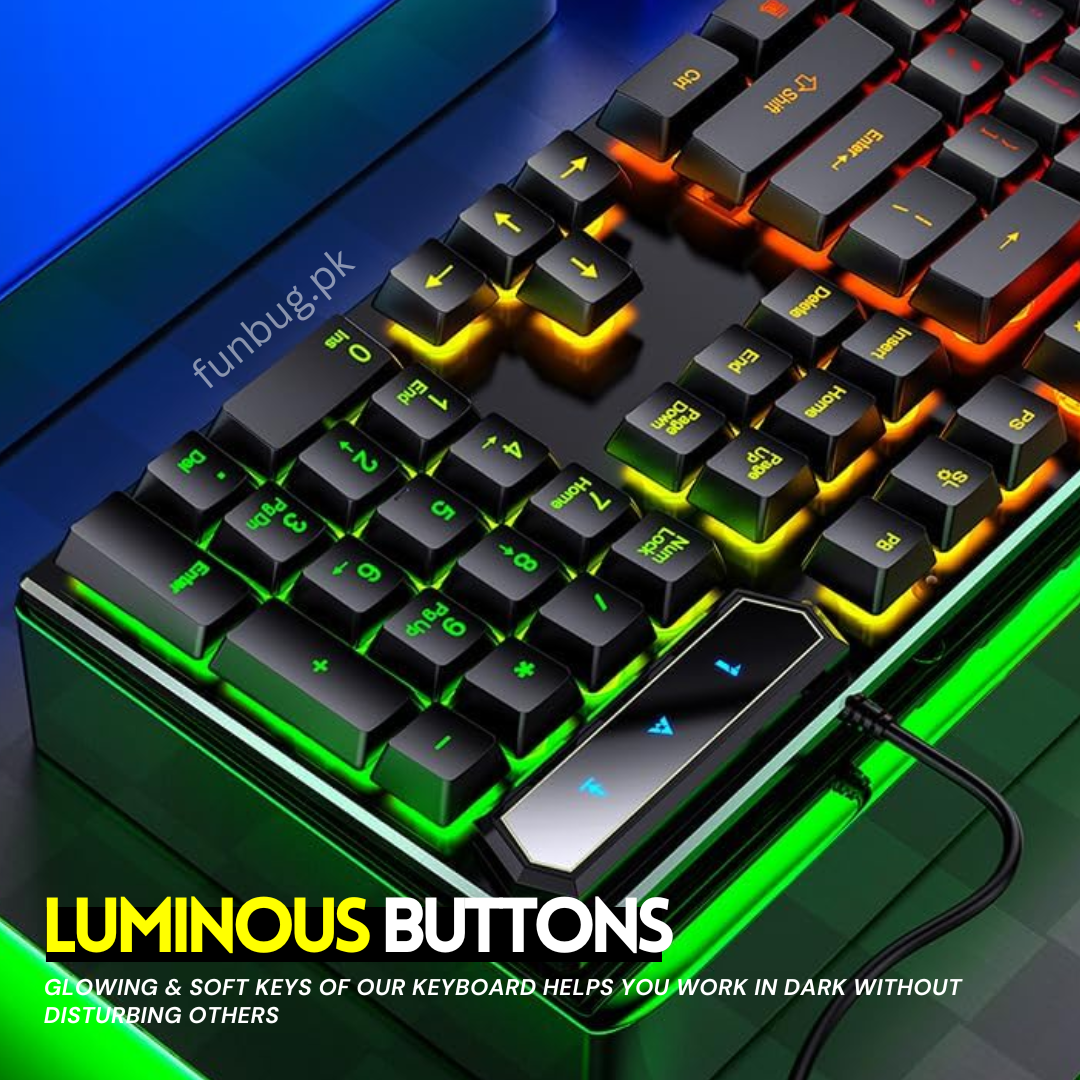 FunBug RGB Gaming Keyboard & Mouse Combo – Mechanical Feel, Waterproof, with Free Mouse Pad