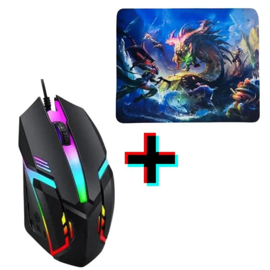 RGB Wired Gaming Mouse with 7 LED Colors + Dragon Mousepad